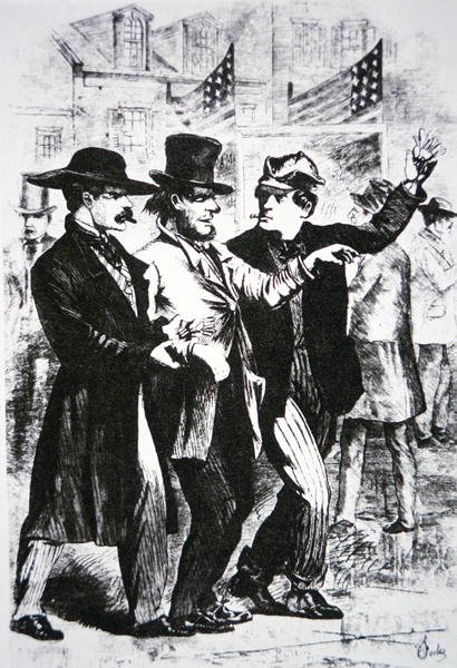 在1864年的选举中，为影响选民的投票而将其灌醉（雕刻）。 作者 美国学校