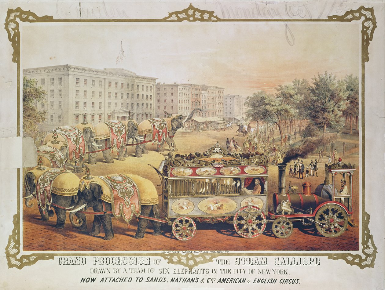 1857年，由纽约市六头大象组成的Steam Calliope大游行 作者 美国学校