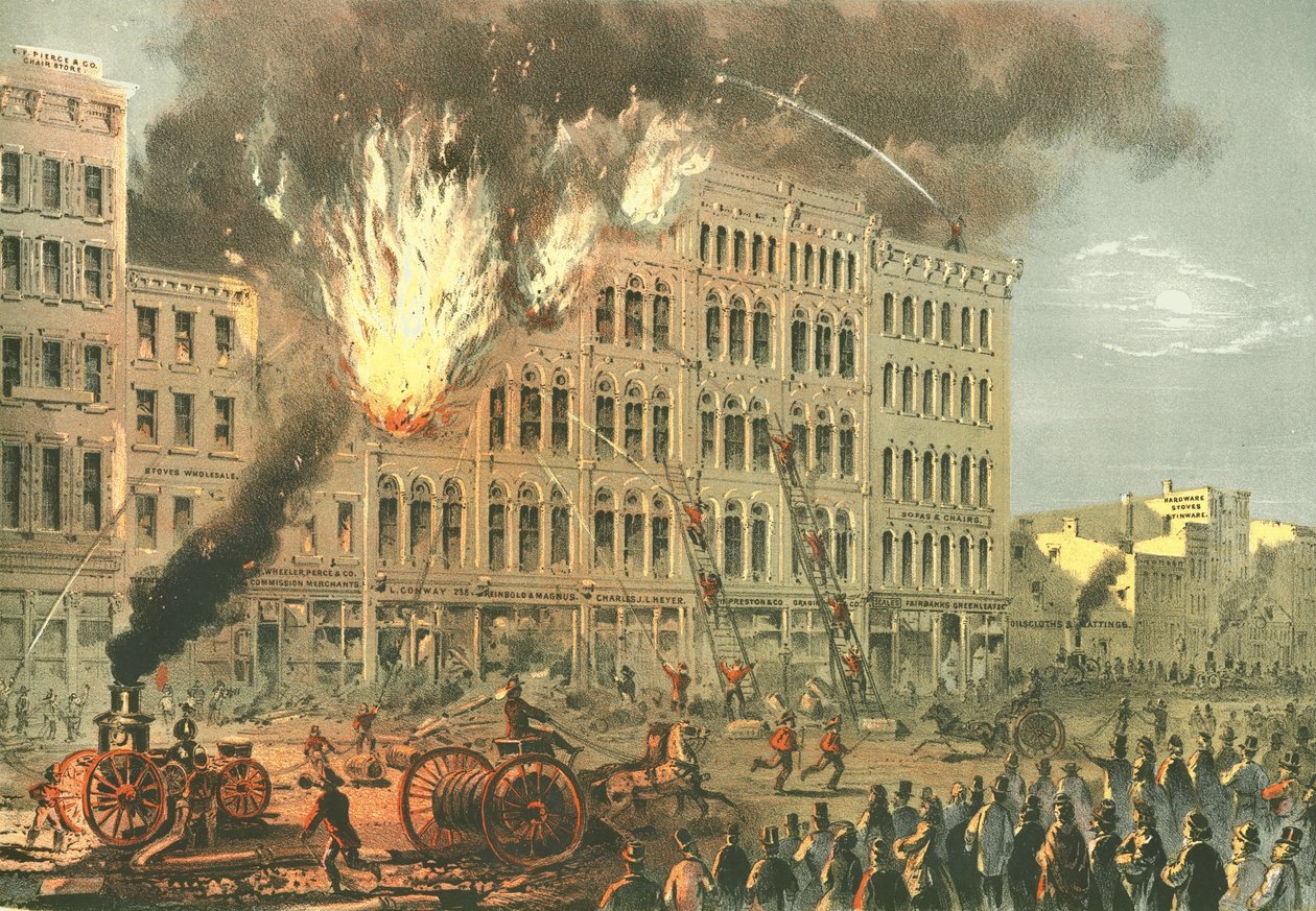 来自芝加哥画报的Lake Street上的Great Fire，由James W. Sheahan撰写的文学描述，由芝加哥Jevne＆Almini出版，1866-67 作者 美国学校