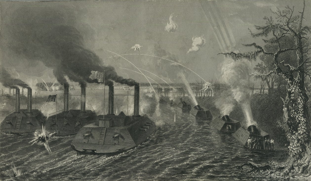 密西西比河上的枪支和迫击炮，c.1878 作者 美国学校