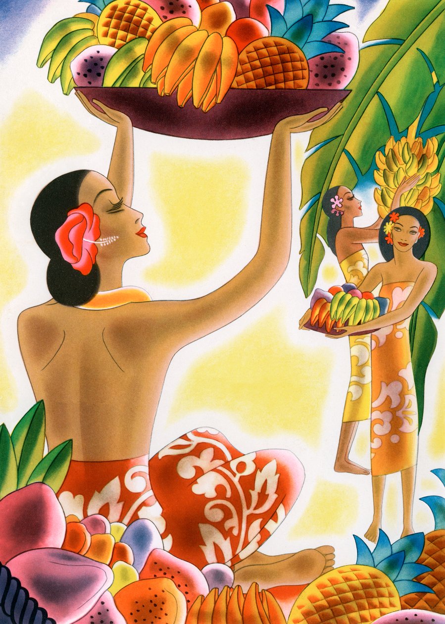 Hawaiian Women Harvesting Fruit 作者 美国学校