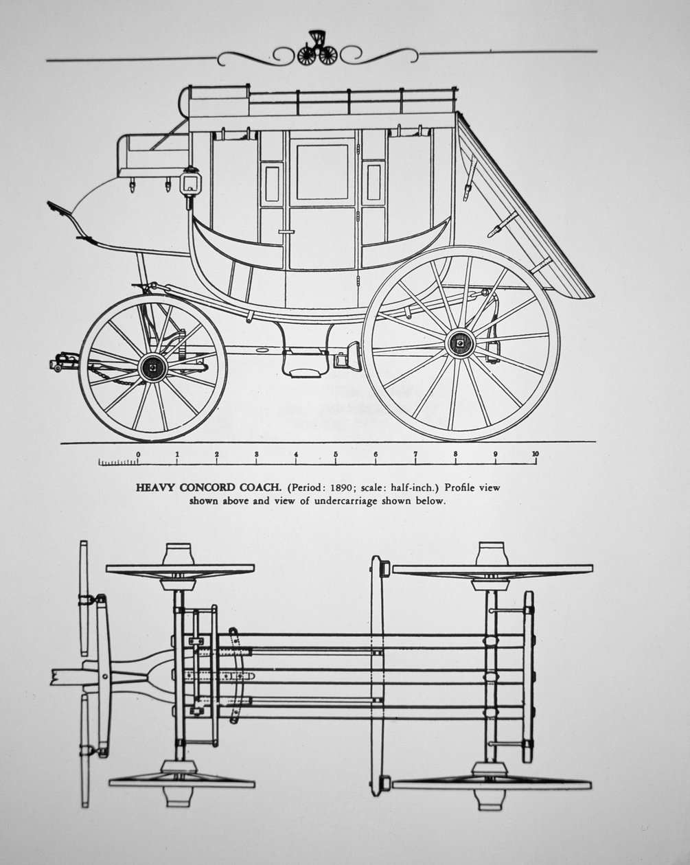 1890年的重型康科德驿马车（雕刻）。 作者 美国学校
