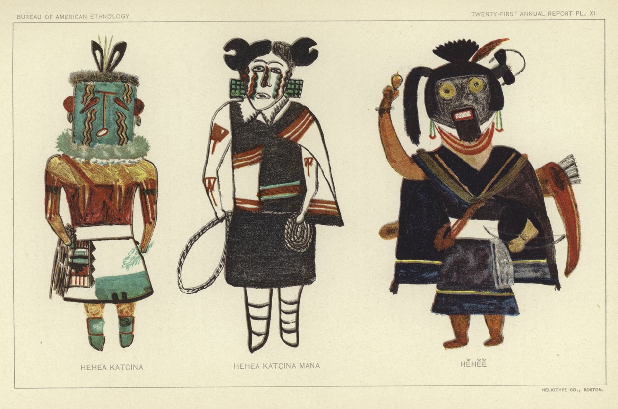 Hehea Katcina、Hehea Kastcina Mana、Hehee（彩色石版画） 作者 美国学校