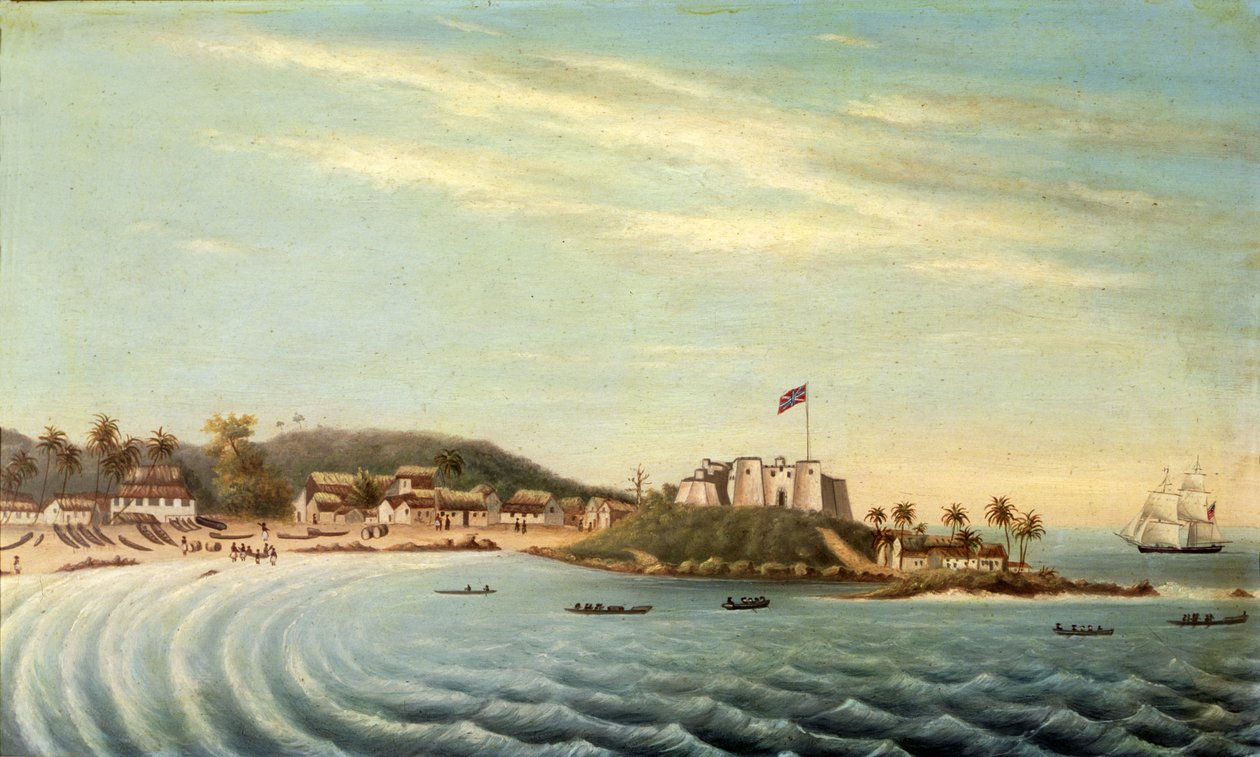先驱 "布里格进入迪克斯科夫，非洲黄金海岸（布面油画） 作者 美国学校