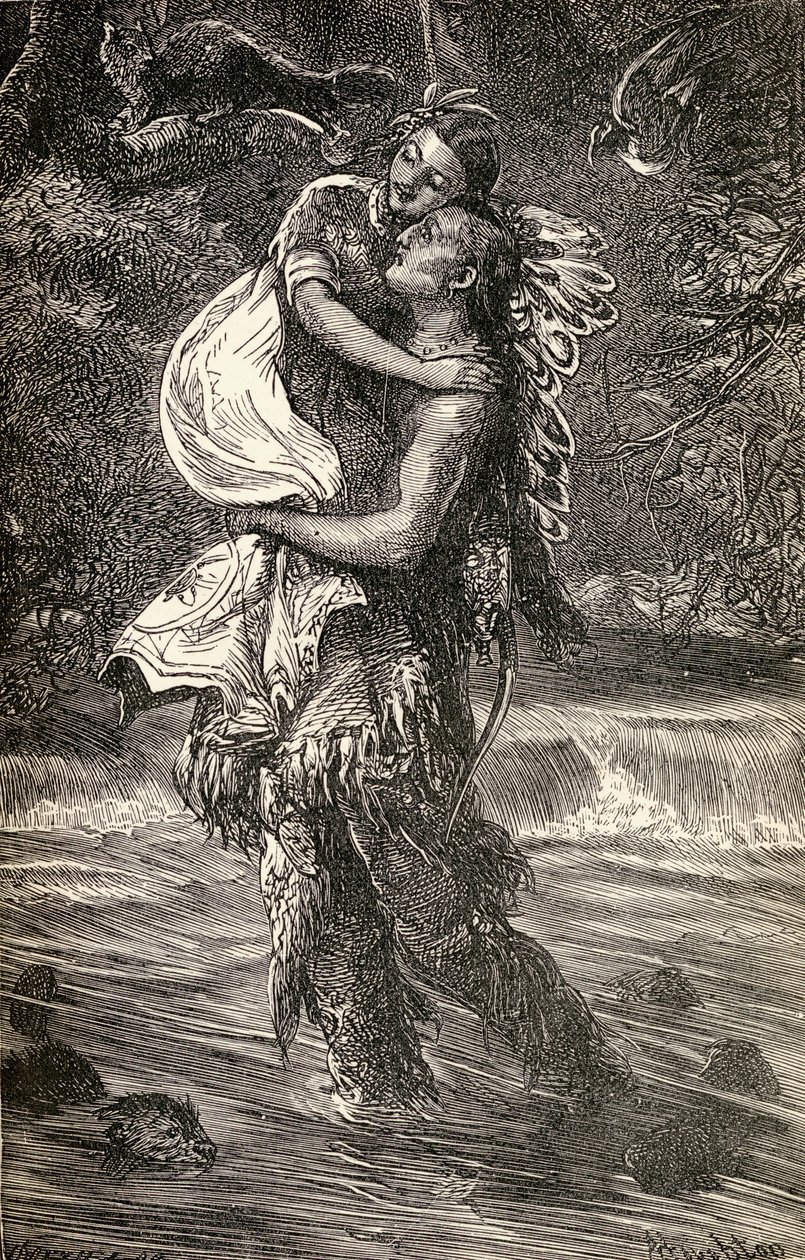 Hiawatha和Minnehaha，1855年写的Henry Wadsworth Longfellow（1807-82）诗“Hiawatha”的插图 作者 美国学校
