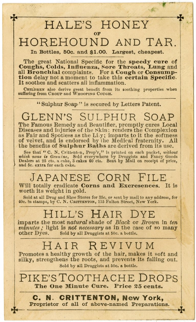 Hills Hair＆Whisker Dye，有史以来最好的发明，CN Crittenton，所有者，纽约，交易卡，verso（litho [trade card]） 作者 美国学校