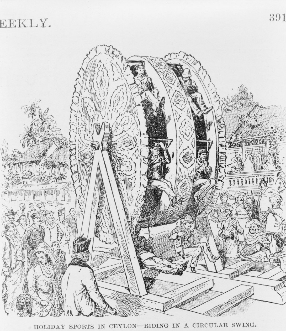 Holiday Sports in Ceylon, riding in a circular wheel, c.1893 (illustration) 作者 美国学校