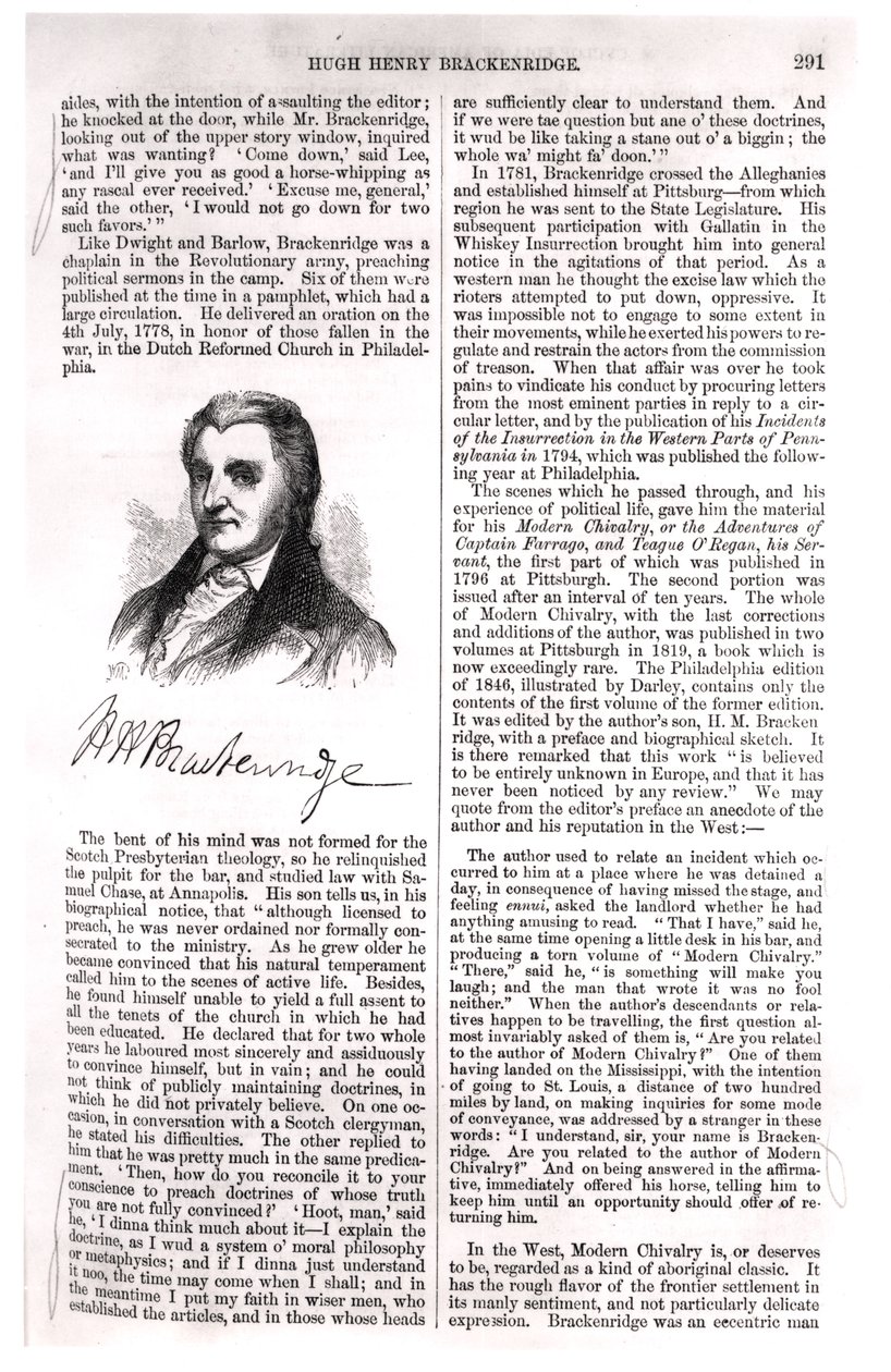 Hugh Henry Brackenridge（1748-1816）来自&39;美国文学百科全书&39;，作者Evert Augustus Duyckinck（1816-78）1855 作者 美国学校