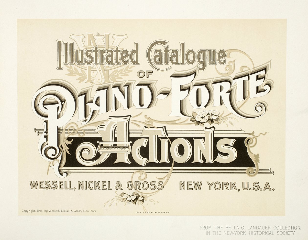 图为钢琴 -  Forte动作目录，Wessell，Nickel＆Gross Co.  - 封面，1893年 作者 美国学校