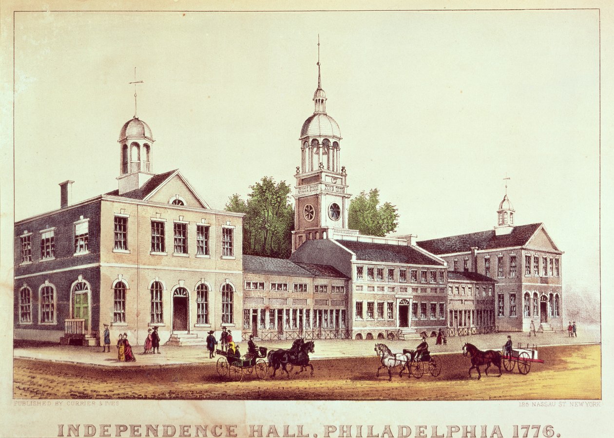 1776年，费城独立厅由Nathaniel Currier（1813-88）和James Merritt Ives（1824-95）出版 作者 美国学校