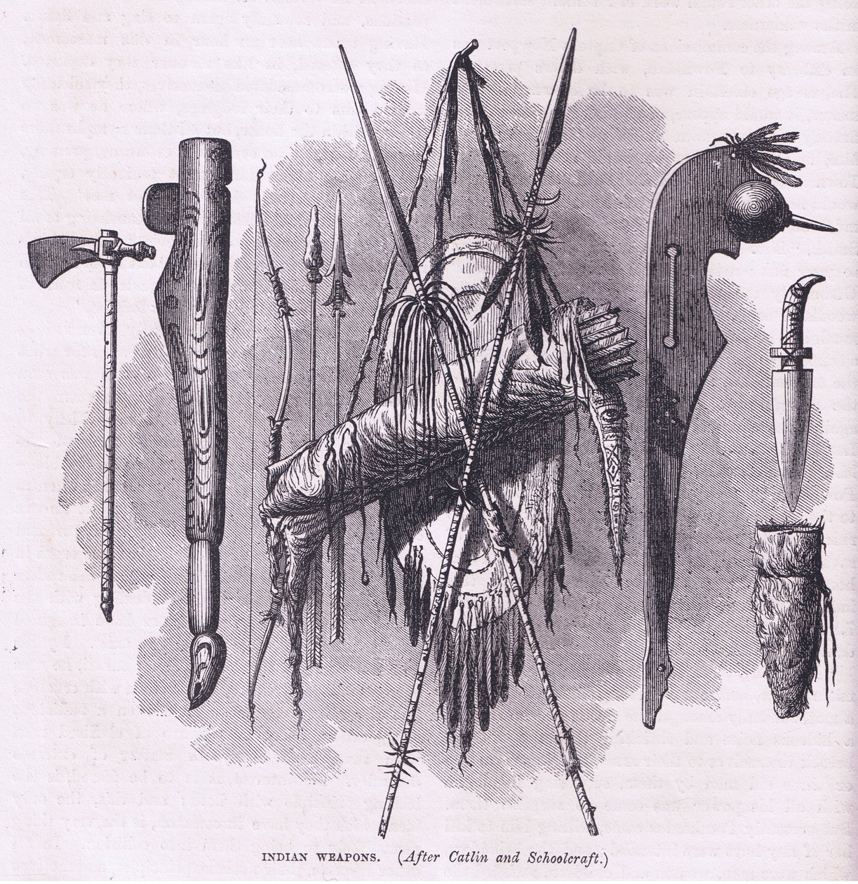 印第安人的武器，插图来自Cassell的《美国历史》，由Petter & Galpin出版，约1890年（平板）。 作者 美国学校