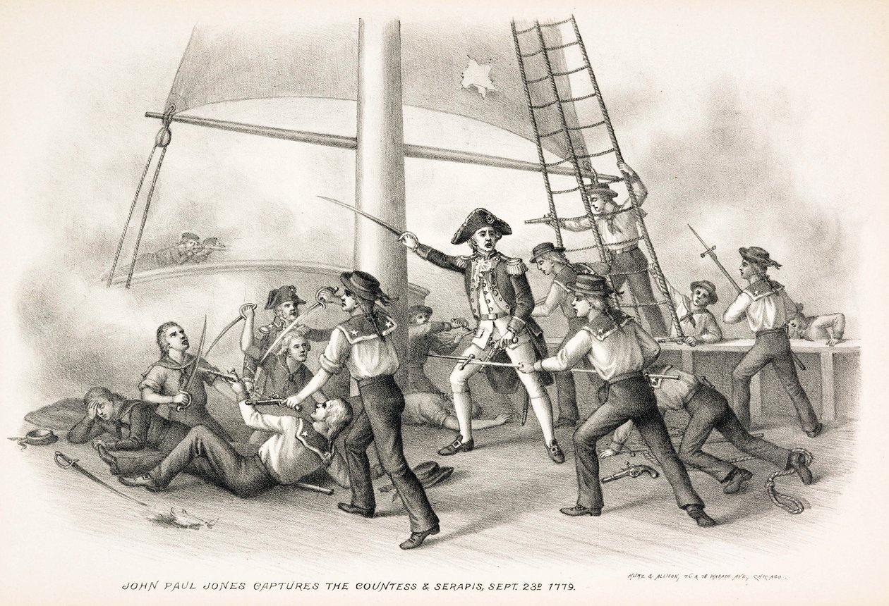 约翰·保罗·琼斯（John Paul Jones）于1779年9月23日出版了“伯爵夫人与塞拉皮斯”（Countess＆Serapis） 作者 美国学校