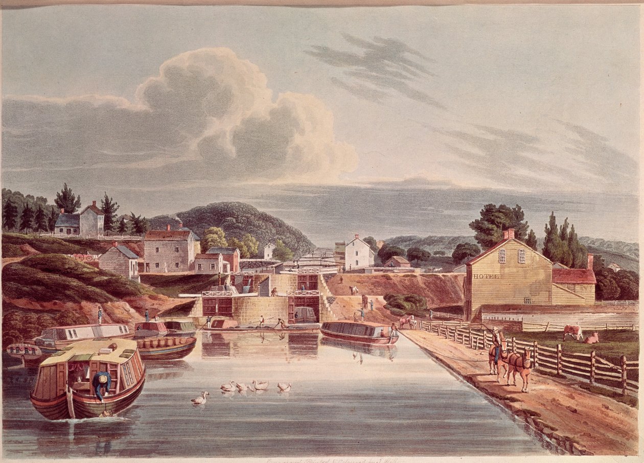 伊利和北运河的交界处，由J.希尔雕刻，1830-32 作者 美国学校