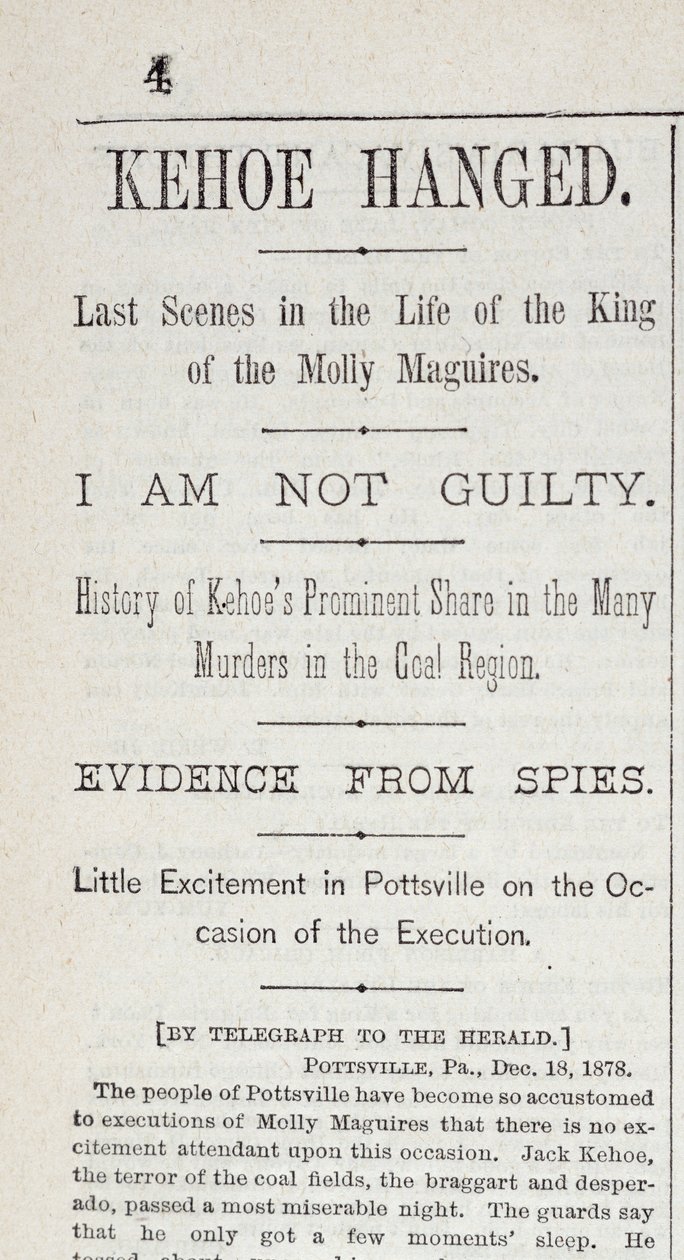 Kehoe Hanged，来自纽约先驱报，1878年12月19日 作者 美国学校