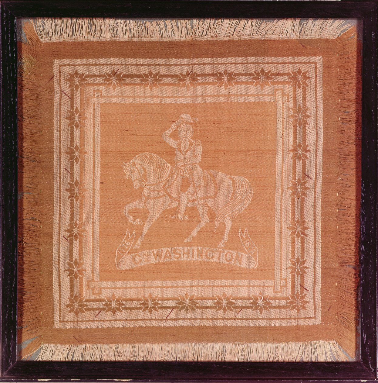 1898年（丝绸和棉花）在马背上描绘乔治华盛顿（1732-99）的头巾 作者 美国学校