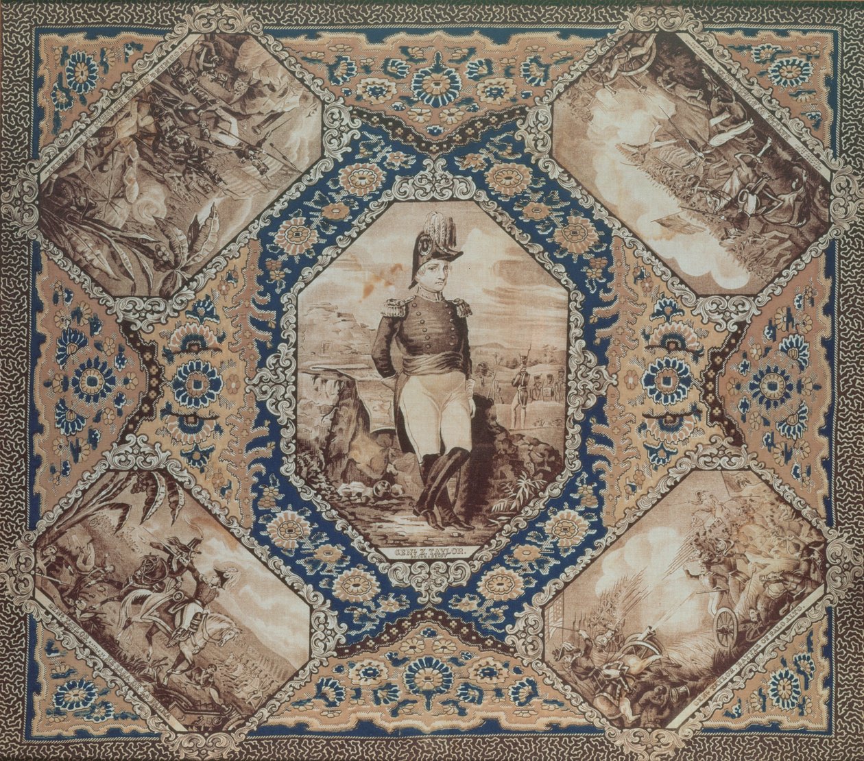 带有Zachary Taylor肖像的头巾和墨西哥战争的战役（1846-8），1848年（棉花） 作者 美国学校