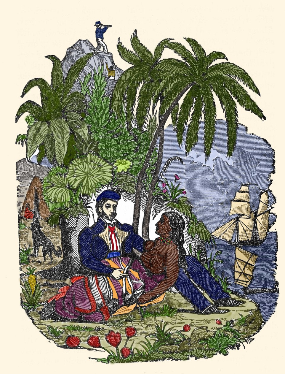 马达加斯加岛上的海盗生活。海盗自己的书》的版画，1837年。 作者 美国学校