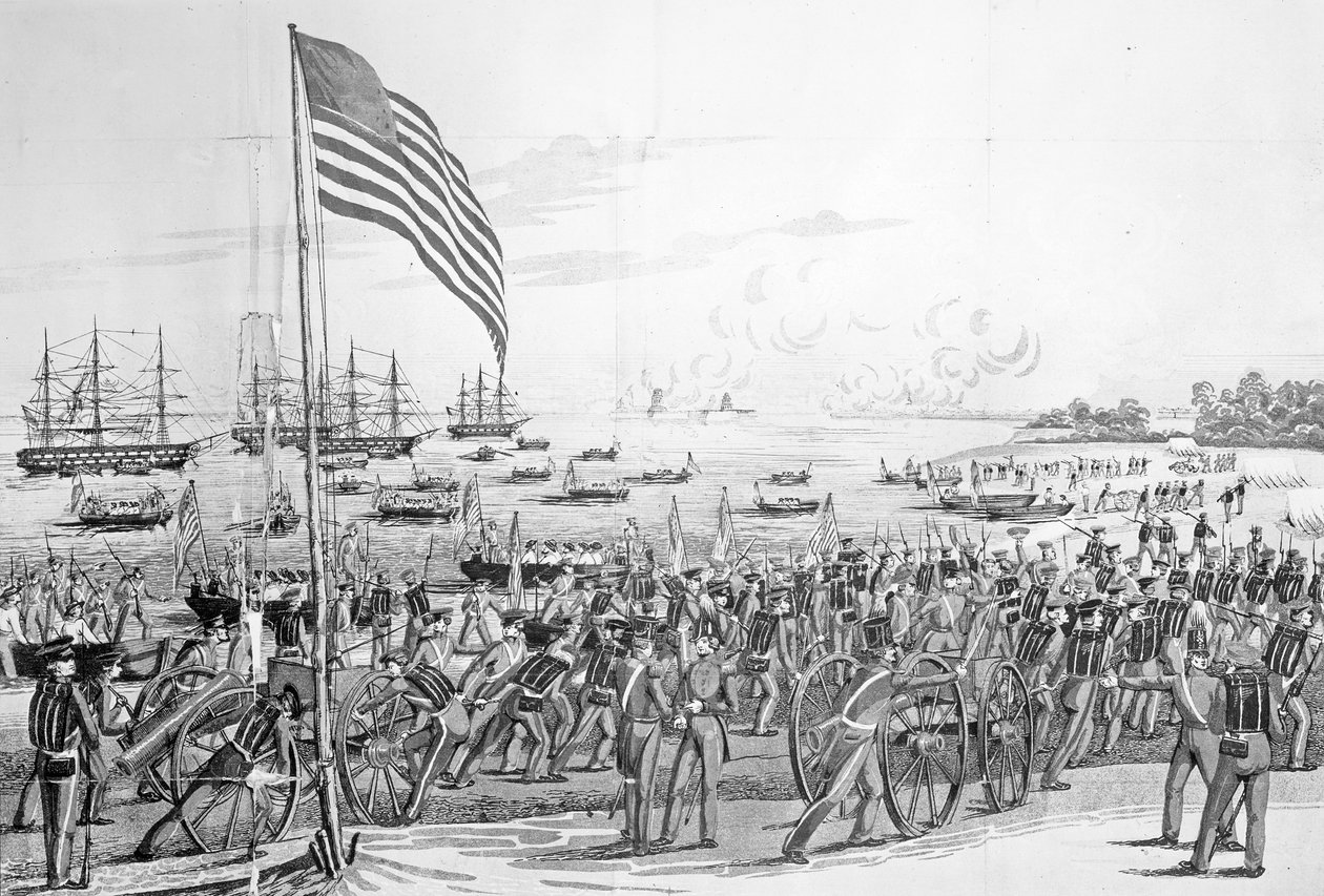 1847年3月9日在墨西哥维拉克鲁兹登陆部队，1848年约翰弗罗斯特的“墨西哥画报史”（另见115221） 作者 美国学校