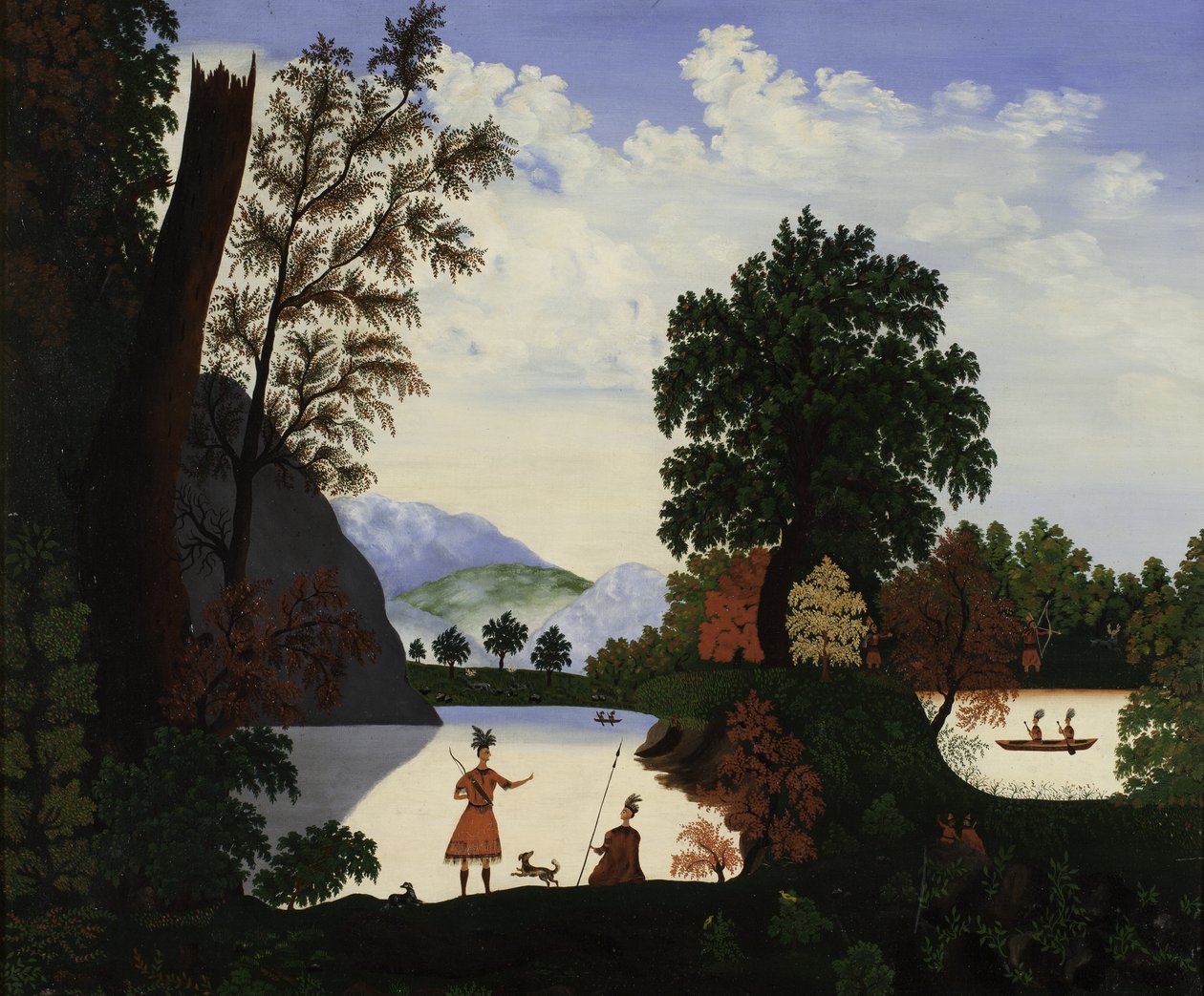 与印第安人的风景，1880年 作者 美国学校