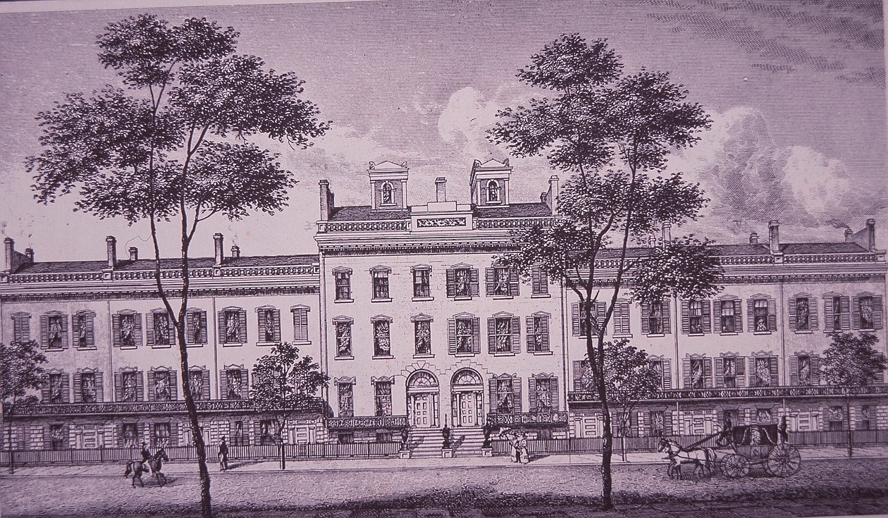 1831年的LeRoy Place，现在的格林威治村Bleecker街的一部分（雕刻）。 作者 美国学校