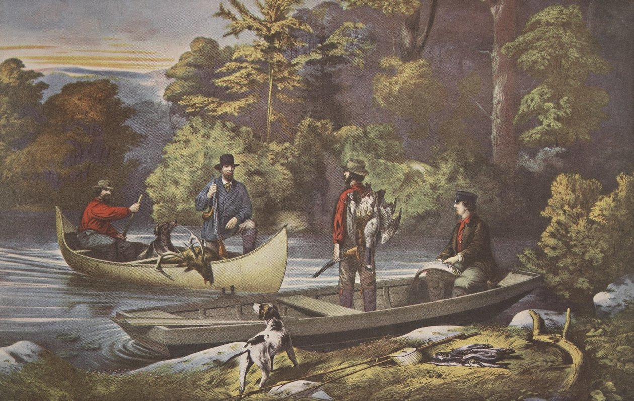 生活在树林里，回到营地，酒吧。 1860年，Currier＆Ives 作者 美国学校