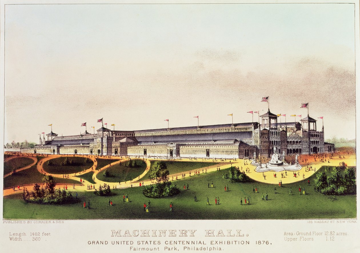 机械大厅，大美国百年展，费尔芒特公园，由纳撒尼尔库里尔（1813-88）和詹姆斯梅里特艾夫斯（1824-95）出版，1876年 作者 美国学校