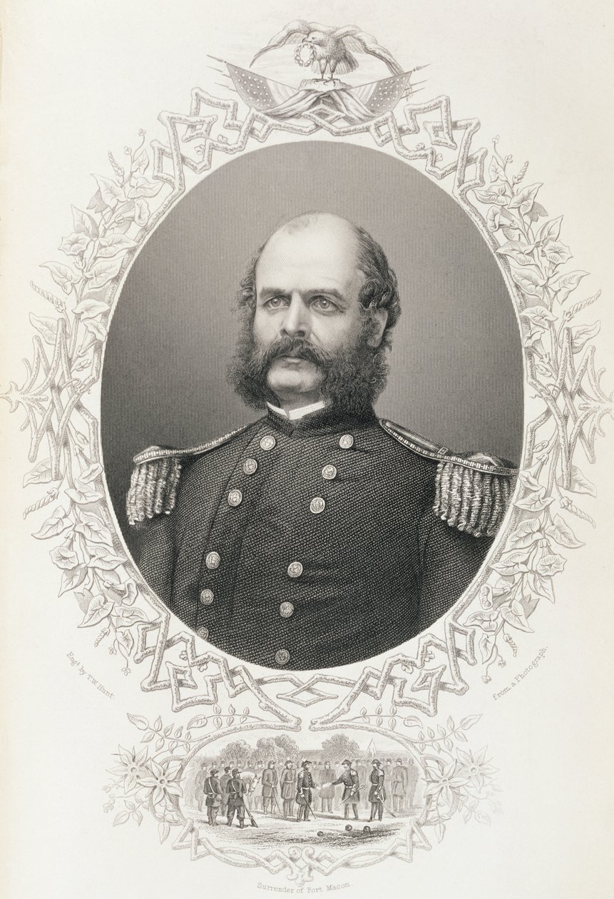 Ambrose Everett Burnside少将，来自“美国历史”，Vol。 II。作者：Charles Mackay，TW Hunt从照片中镌刻 作者 美国学校