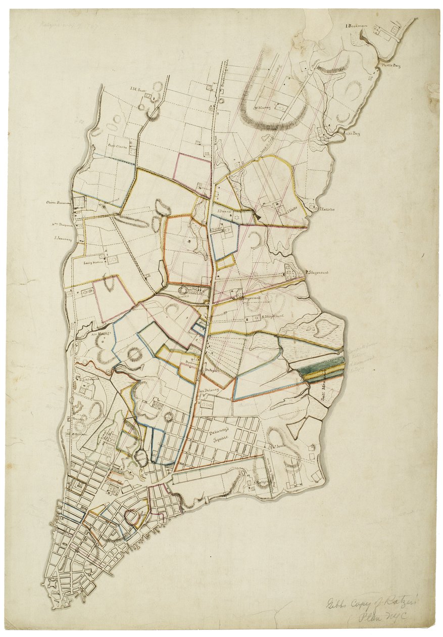 曼哈顿岛大约1765年至1770年从电池到海龟湾，1845年 作者 美国学校