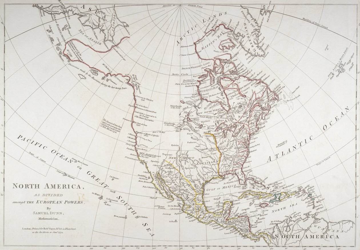 描绘北美被欧洲大国划分的地图，1774年 作者 美国学校