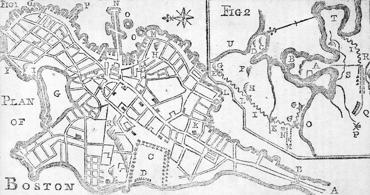 波士顿地图，印在Bickerstaffs Albany Almanack，1776年（打印） 作者 美国学校