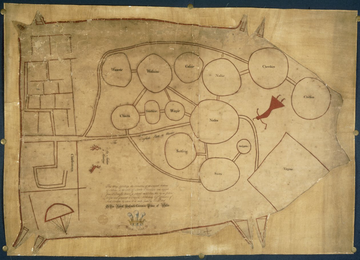 印第安原住民土地地图，约 1721-25 年（牛皮纸） 作者 美国学校