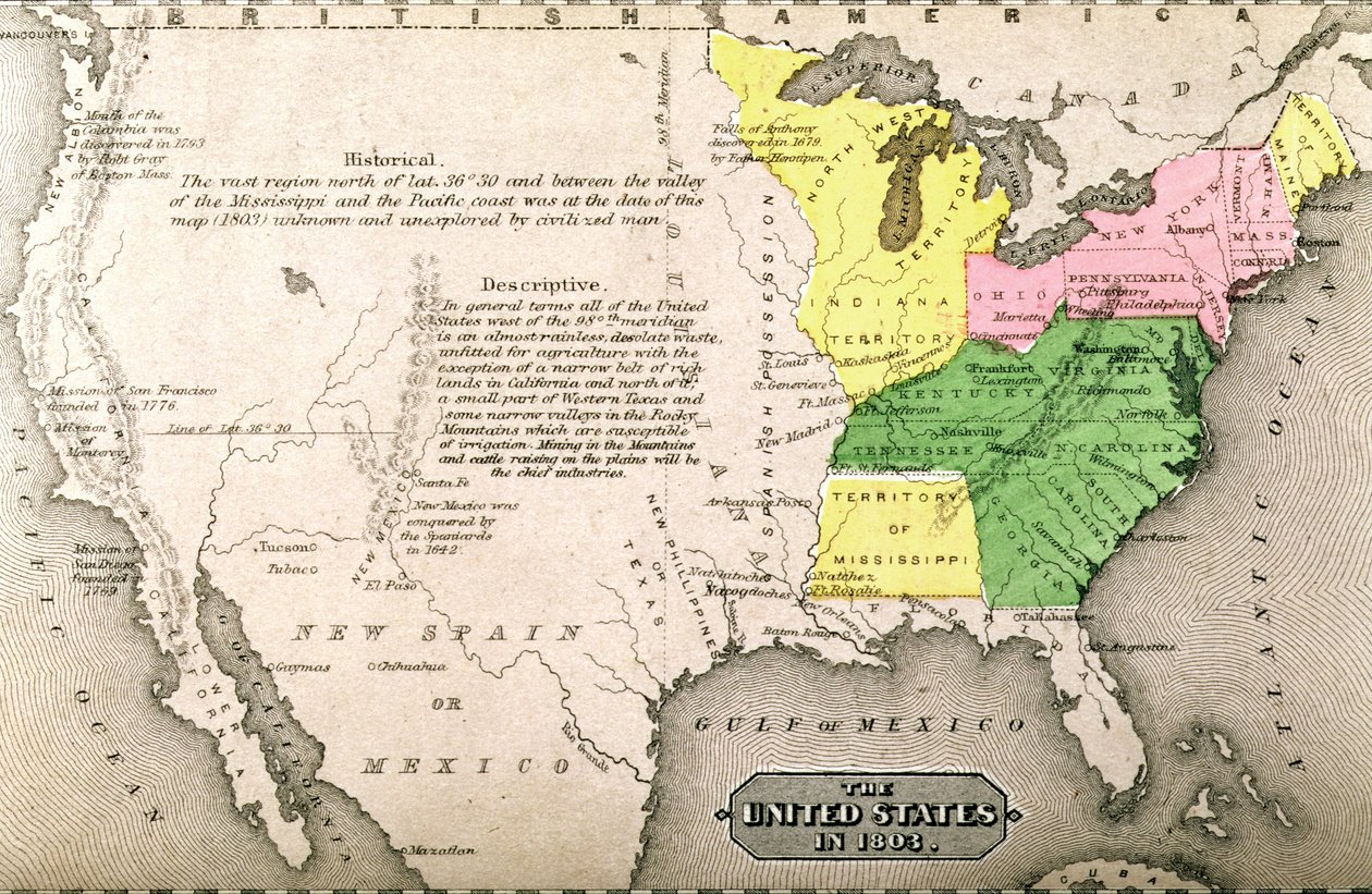 1803年的美国地图，来自“我们的整个国家：美国的过去和现在，历史和描述”，约翰华纳巴伯和亨利哈尔，1861年 作者 美国学校