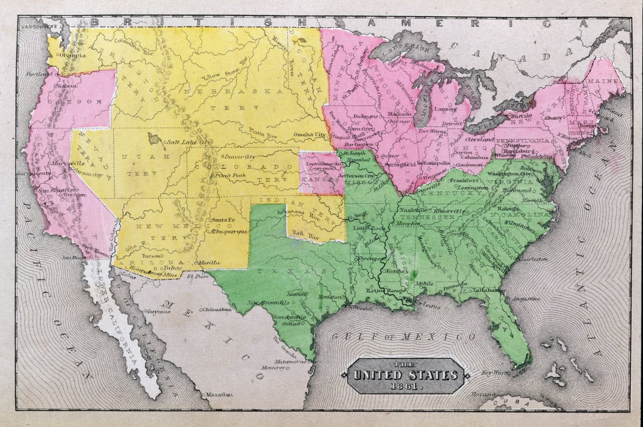 美国1861年的地图，来自“我们的整个国家：美国的过去和现在，历史和描述”，约翰华纳巴伯和亨利哈尔，1861年 作者 美国学校
