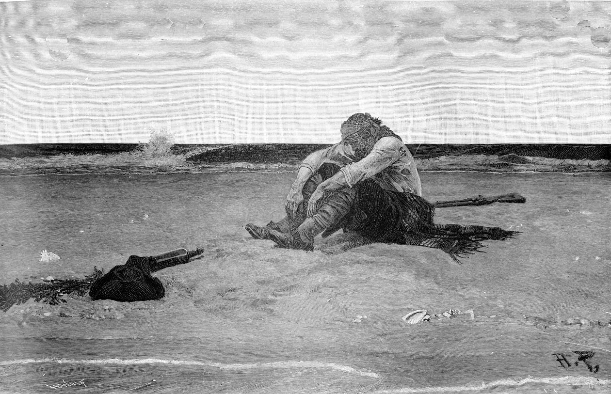 美国插图画家霍华德-派尔（1853 - 1911）的《西班牙主河的海盗和马隆人》后，被放逐的海盗。格里斯勒。1887. 作者 美国学校