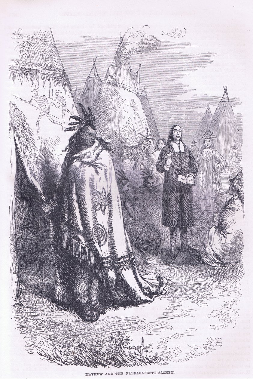 Mayhew and the Naragansett 1674，插图来自卡塞尔的美国酒吧历史。 由 Petter & Galpin c.1890 (石版画) 作者 美国学校