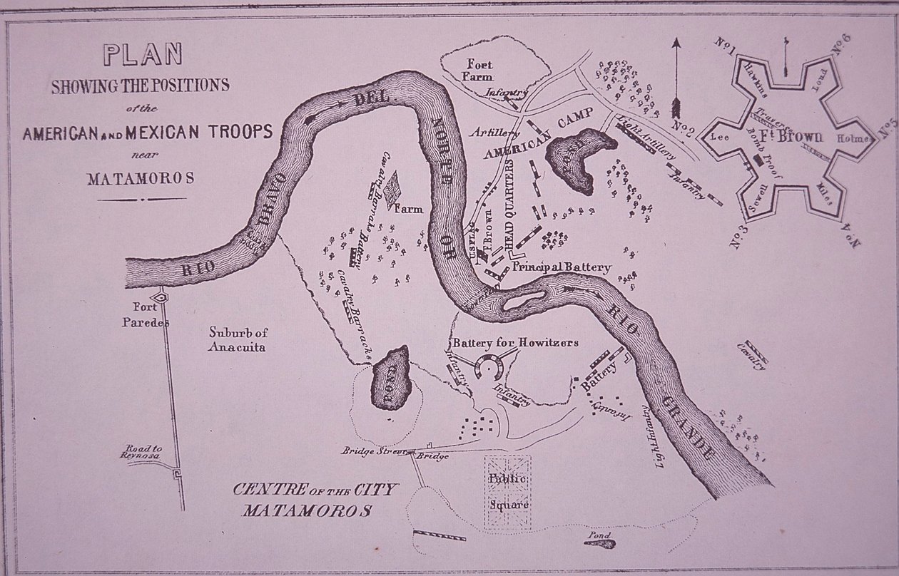 美墨战争（1846-48），里奥格兰德和马塔莫罗斯附近的美军地图 作者 美国学校