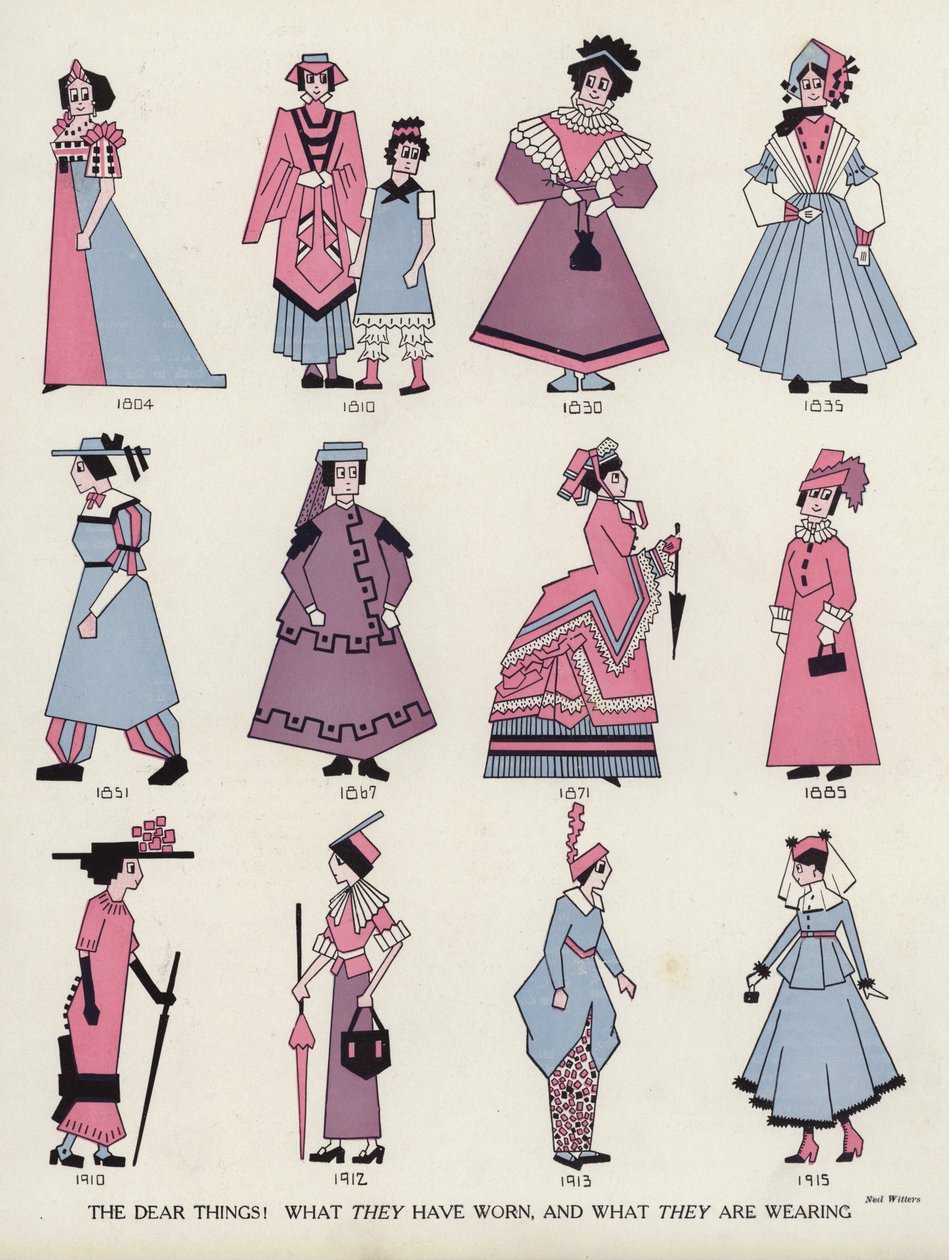 嘲弄历代女性时尚（彩色石版画） 作者 美国学校