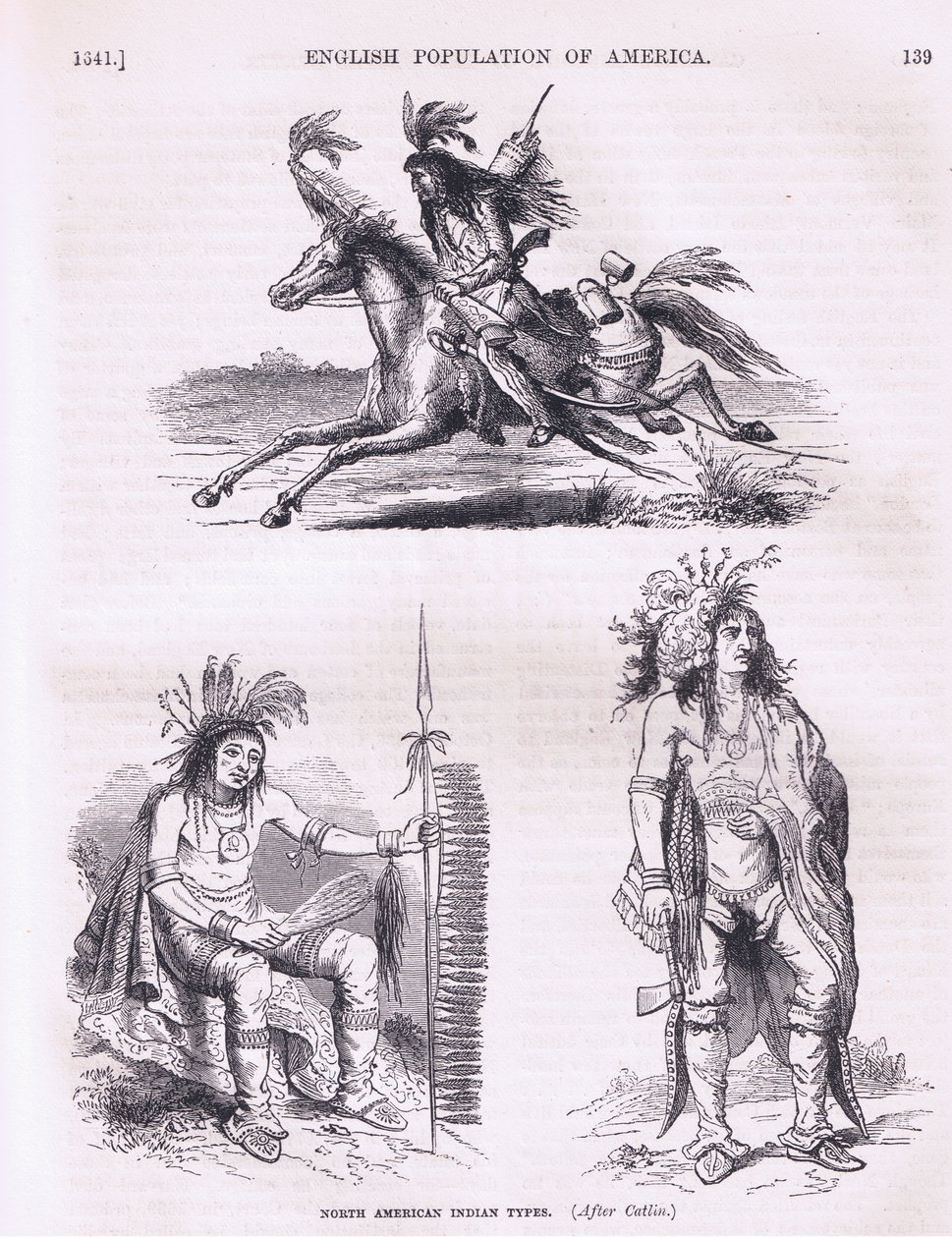 北美印第安人类型（1640年代），卡塞尔斯美国酒吧历史的插图。作者：Petter＆Galpin c.1890 作者 美国学校