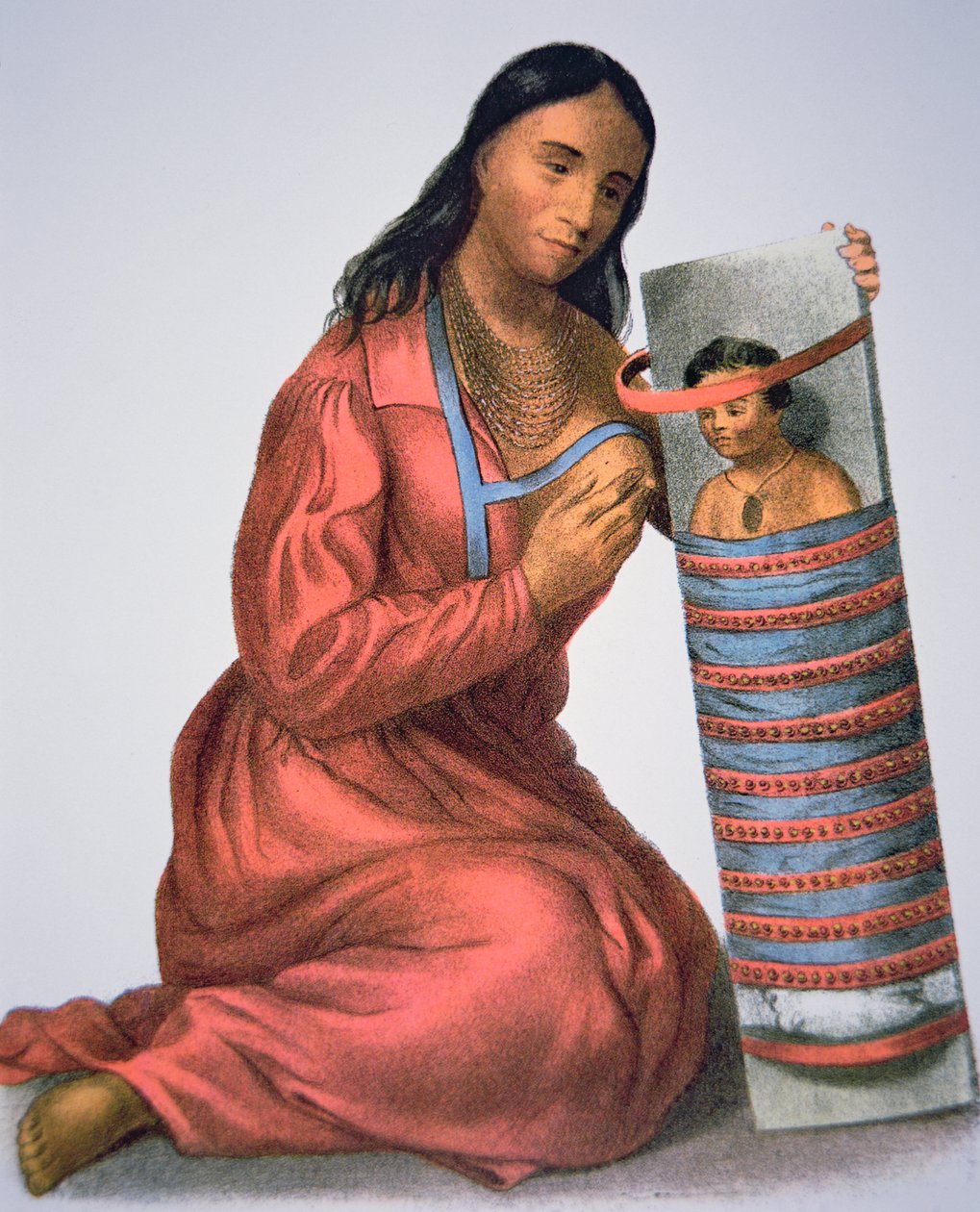 Ojibwa 母婴，约 1821 年（彩色石版画） 作者 美国学校