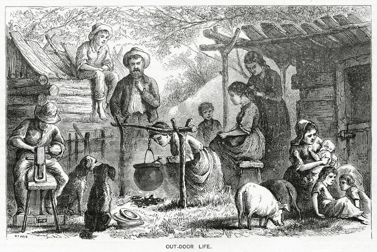 1872年3月23日，来自Appletons Journal的户外生活，故事插图，一个流浪者社区 作者 美国学校