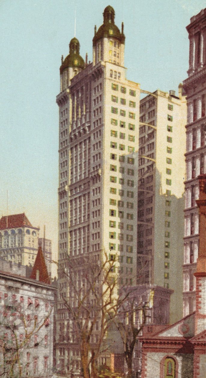 Park Row Building, New York, c.1900-09 (colour litho) 作者 美国学校