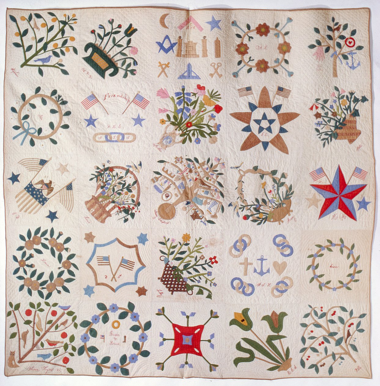 爱国者和花被子，1860（棉） 作者 美国学校