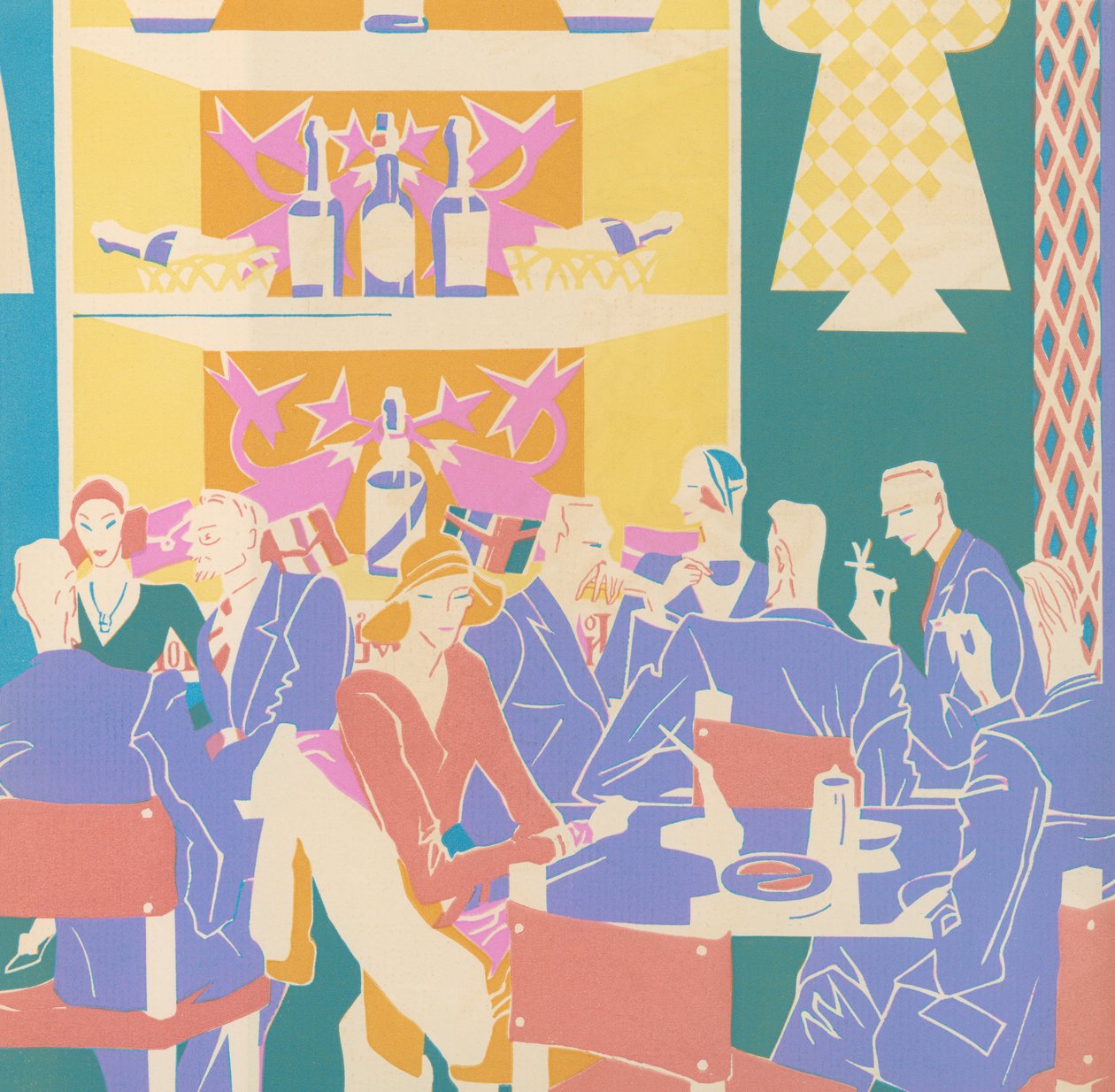 Patrons at Tables in an Art Deco Jazz Club 作者 美国学校