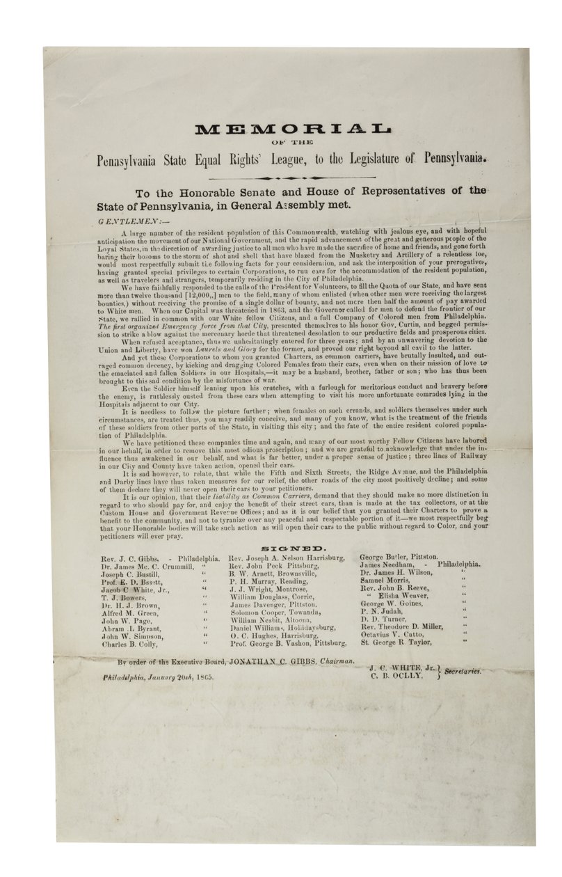 宾夕法尼亚州平等权利联盟，宾夕法尼亚州平等权利联盟纪念馆，1865年1月20日宾夕法尼亚州议会 作者 美国学校