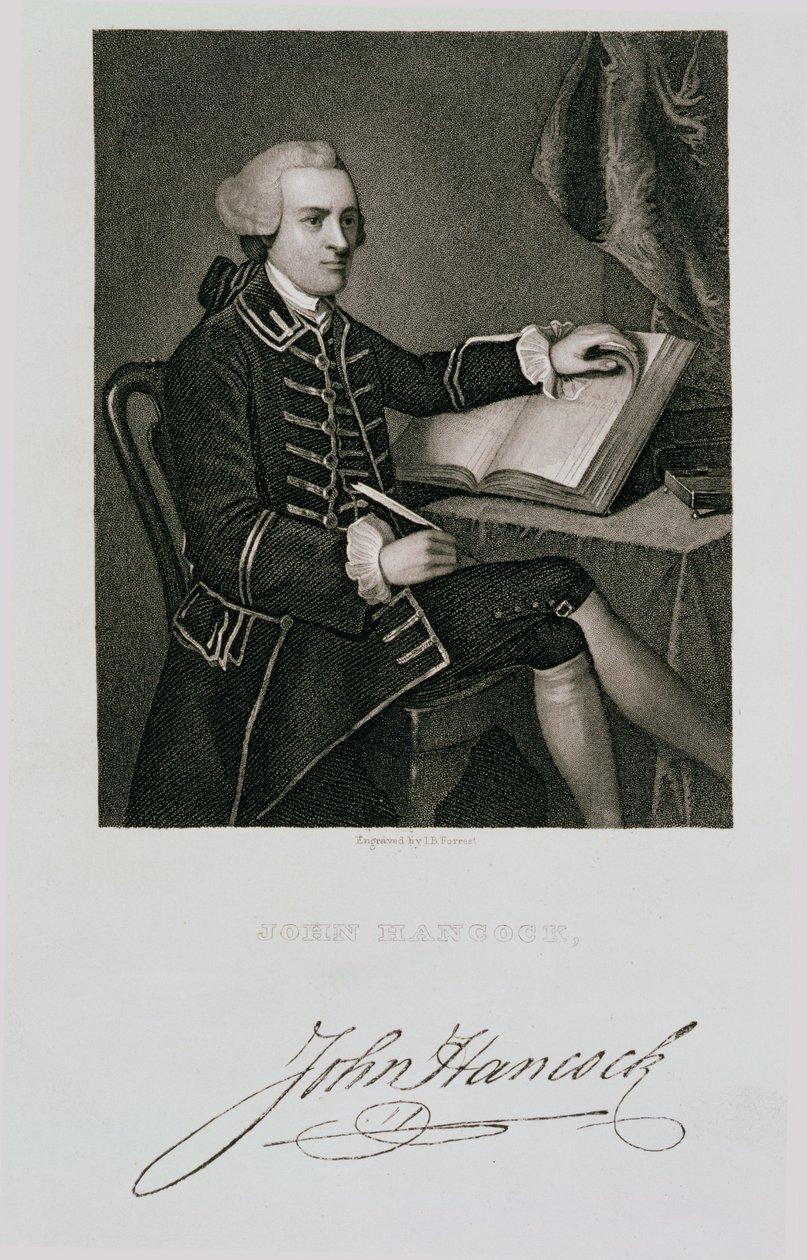 约翰·汉考克的肖像，由John B. Forrest（1814-70）雕刻 作者 美国学校