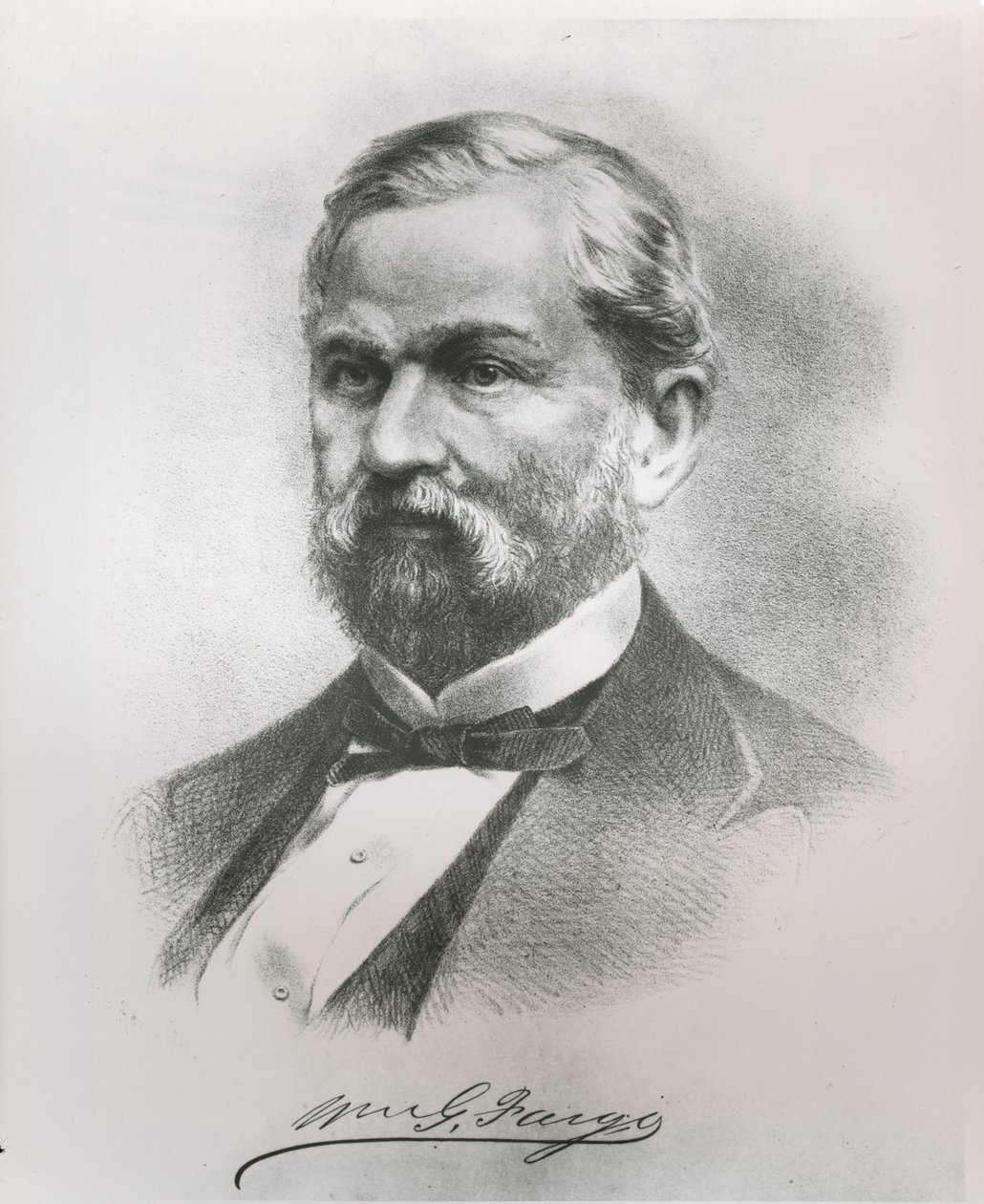 威廉-乔治-法戈（William George Fargo）（1818-81）的肖像，他是Wells Fargo & Co.的创始人之一。(石印) 作者 美国学校