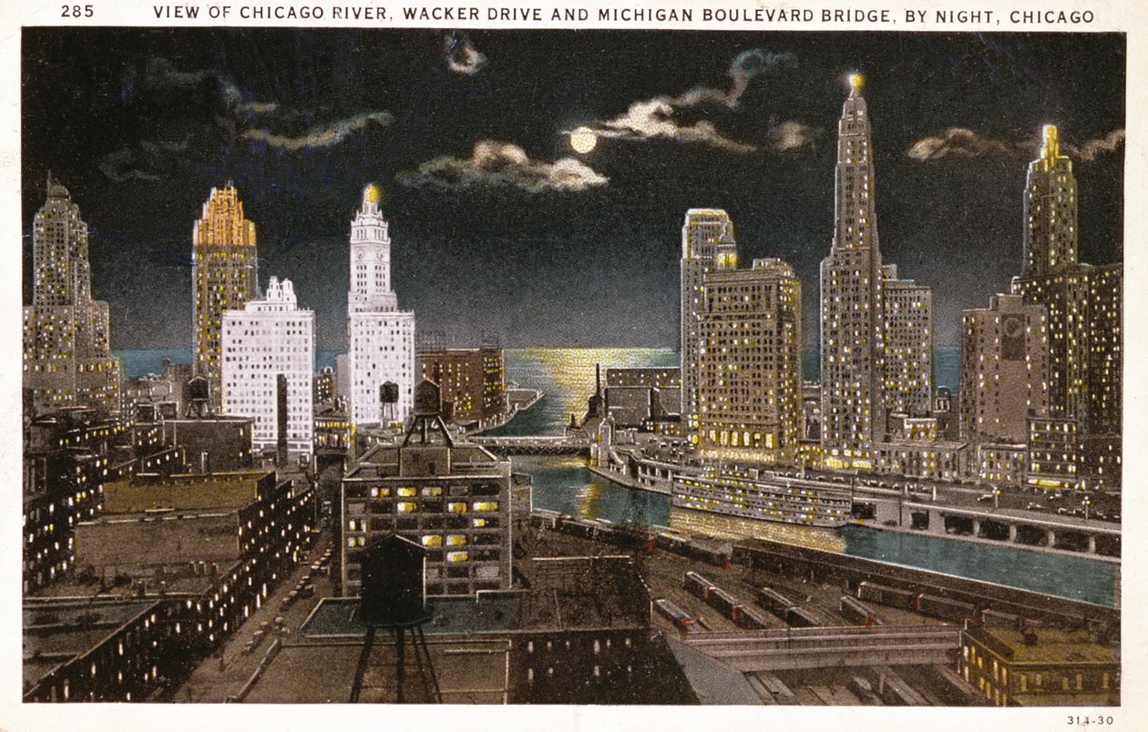 芝加哥明信片之夜，c.1930 作者 美国学校