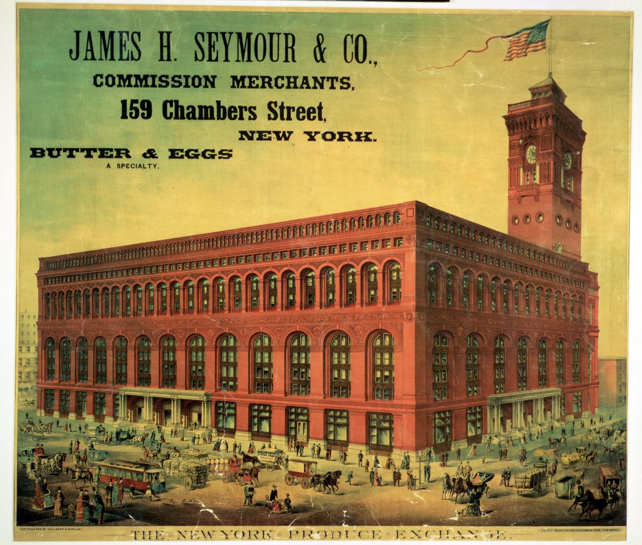 海报广告James H. Seymour＆Co。委员会纽约生产交易所商人，由Sacket，Wilhelms和Betzig雕刻，c.1885 作者 美国学校