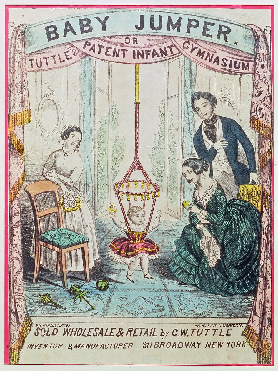 由WJ Dailey出版的海报广告Baby Jumper或Tuttes Patent Infant Gym 作者 美国学校