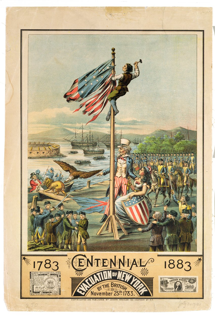 海报在1883年11月25日由英国人宣传纽约疏散百年纪念，1883年 作者 美国学校